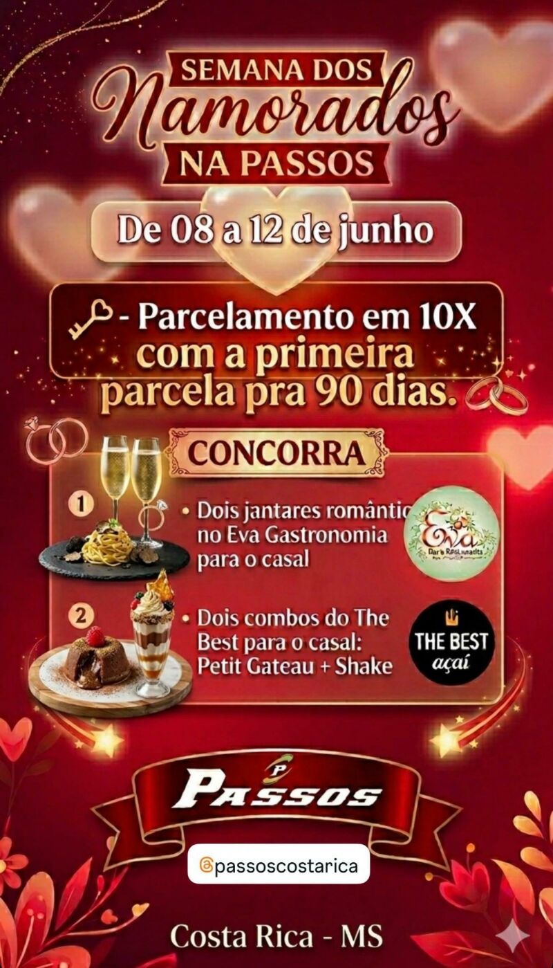 Imagem ilustrativa da matéria Passos lança Semana dos Namorados com parcelamento em 10x e sorteio de jantares para casais